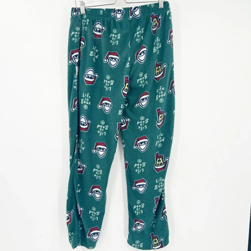 Life Is Good Womens Christmas Dog Santa Hat Fleece‎ Lounge Sleep Pajama Pants L